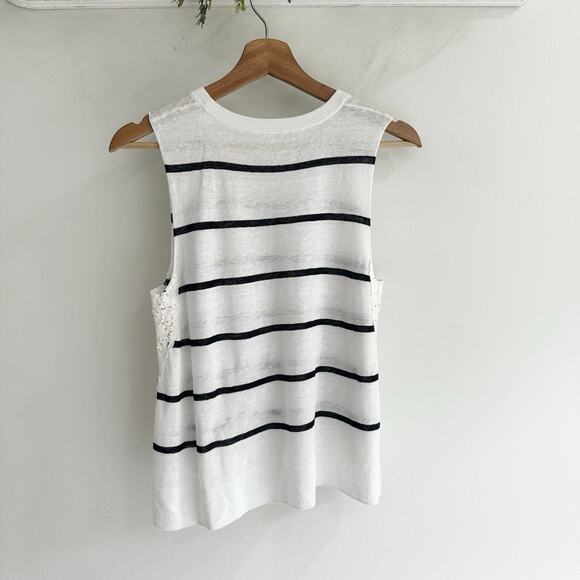 A.L.C Ivory Striped Linen Basic Tank Top with Crochet Detail Size S K1242 - Picture 2 of 2